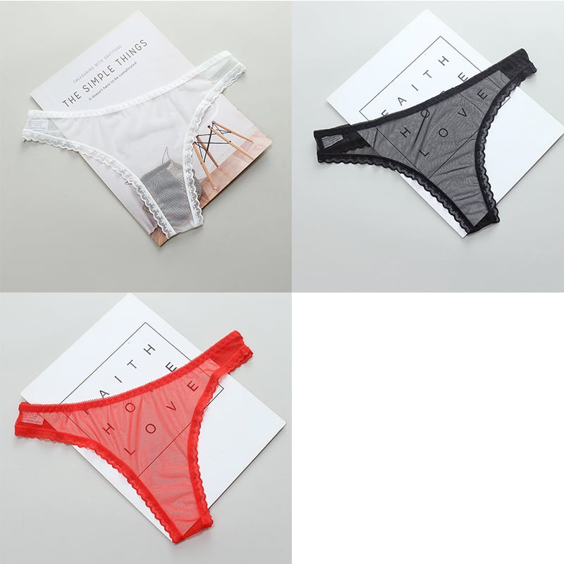 Zenvia Beauty transparent T-line panties with sheer, seamless design, and minimal coverage, shown on a model.