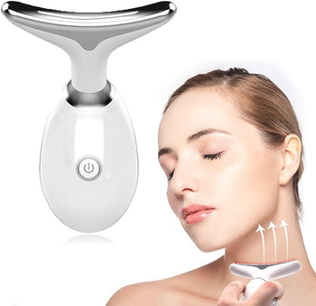 ZenviaBeauty Facial Massager™ showing a sleek handheld device with metal rolling heads for skin rejuvenation and massage.