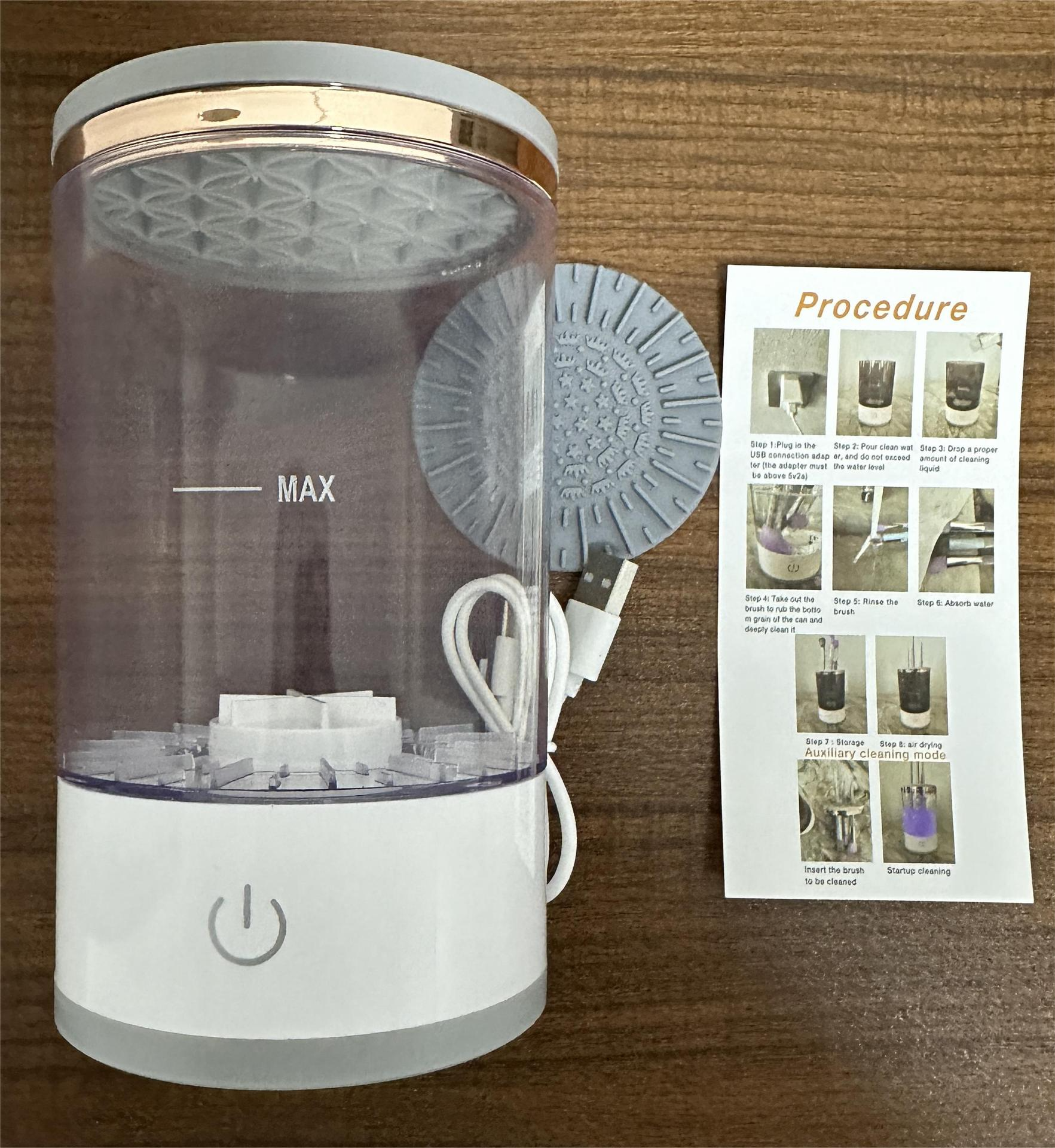 Zenvia Beauty electric makeup brush cleaner device with rotating brush heads for easy cleaning and makeup brush hygiene.