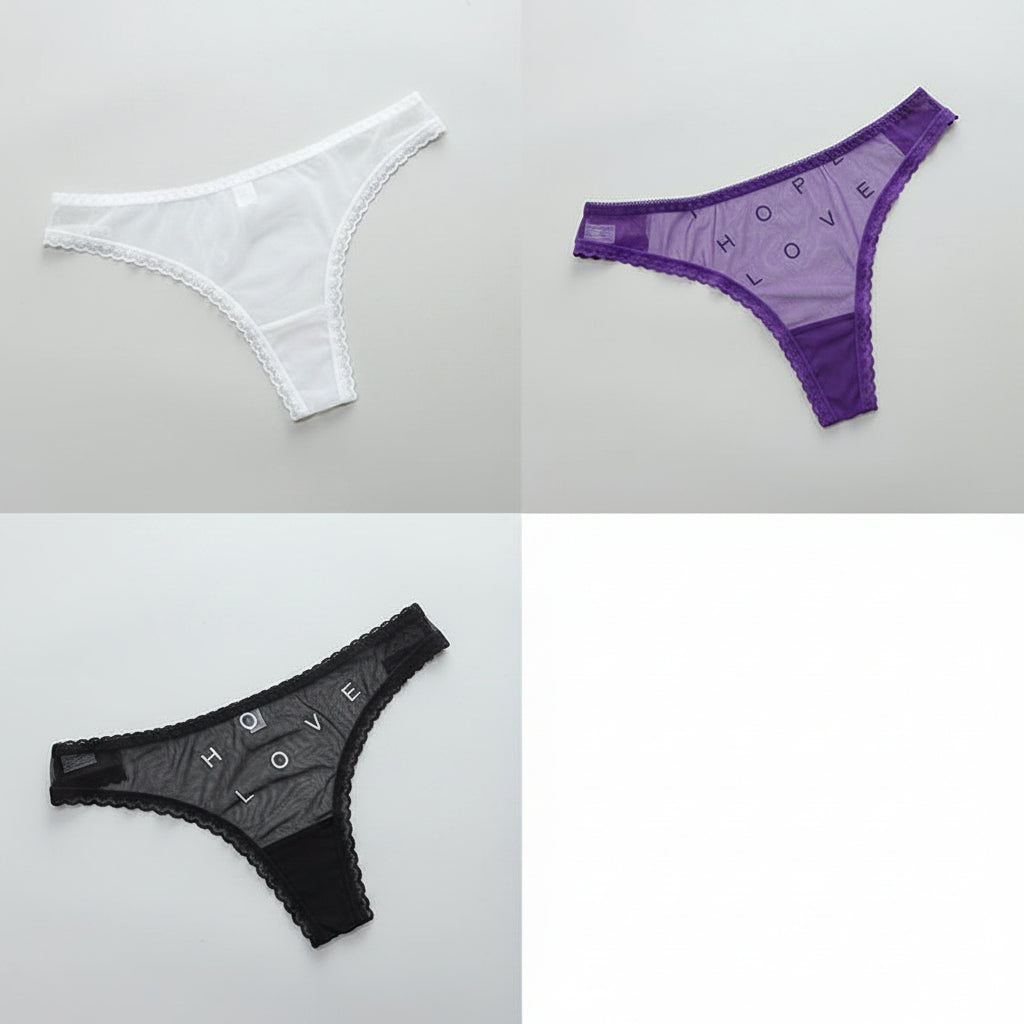 Transparent T-line panties by Zenvia Beauty, showcasing sheer fabric with delicate T-shaped design and seamless fit.