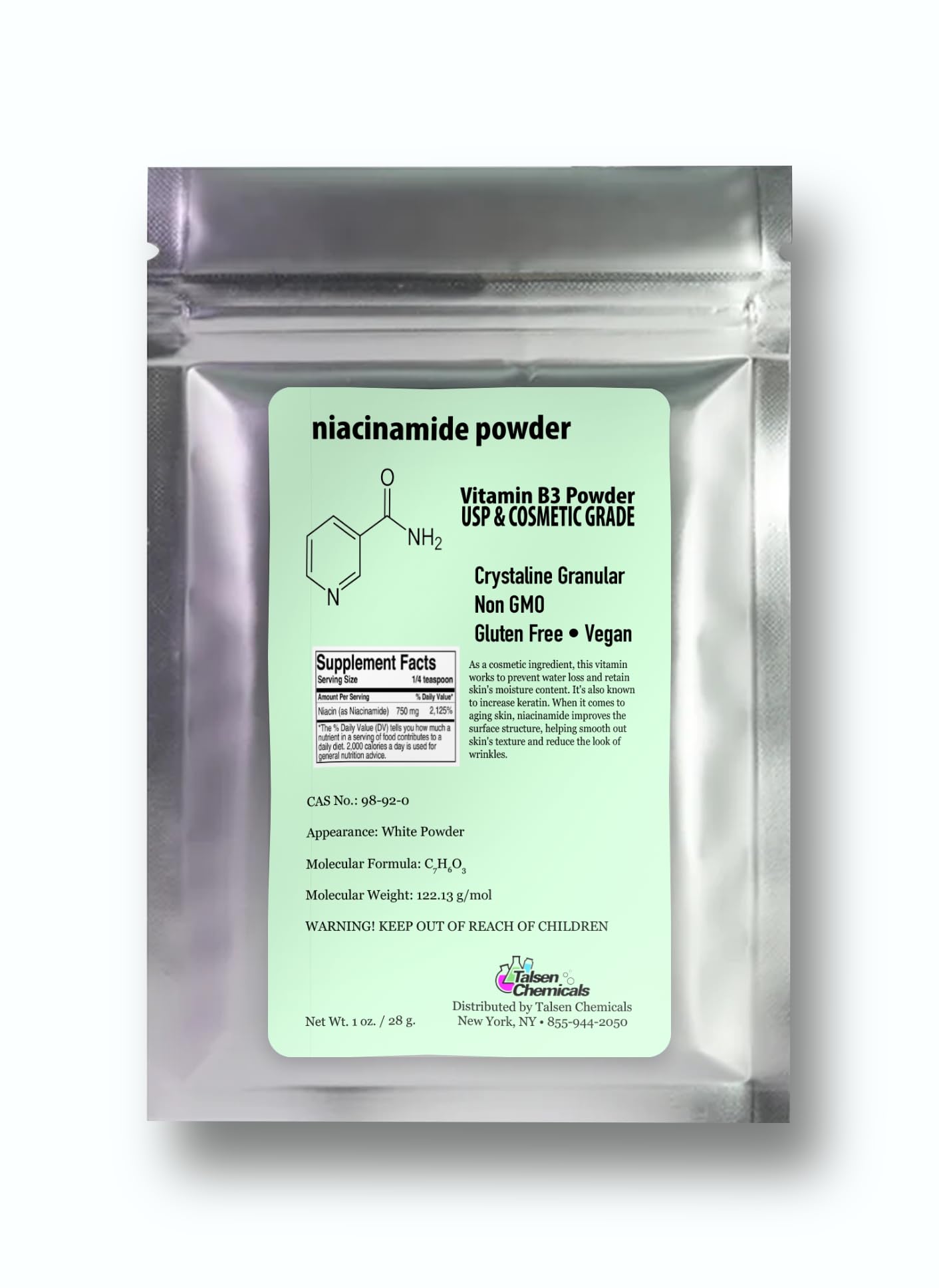 Talsen Chemicals Pure Niacinamide Powder for Skin Care (Vitamin B3)