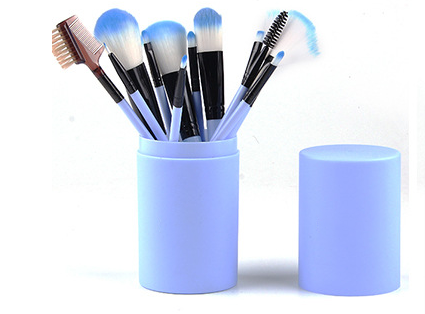 Zenvia Beauty 12-piece makeup brush set with various brushes for foundation, eyeshadow, and blush application, displayed on a white background.