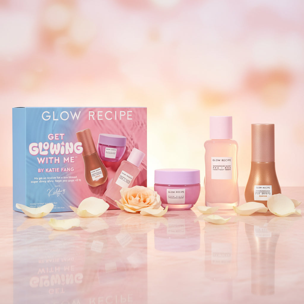 Glow Recipe skincare collection featuring natural ingredients in colorful, eco-friendly packaging from Zenvia Beauty.