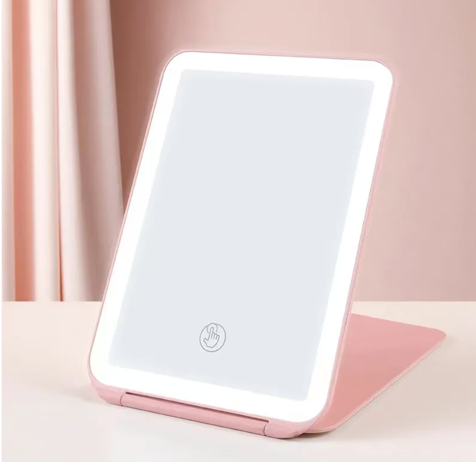 Zenvia Beauty VividAura LED Desk Mirror from FoldBright Series showing a sleek, illuminated makeup mirror with adjustable brightness.