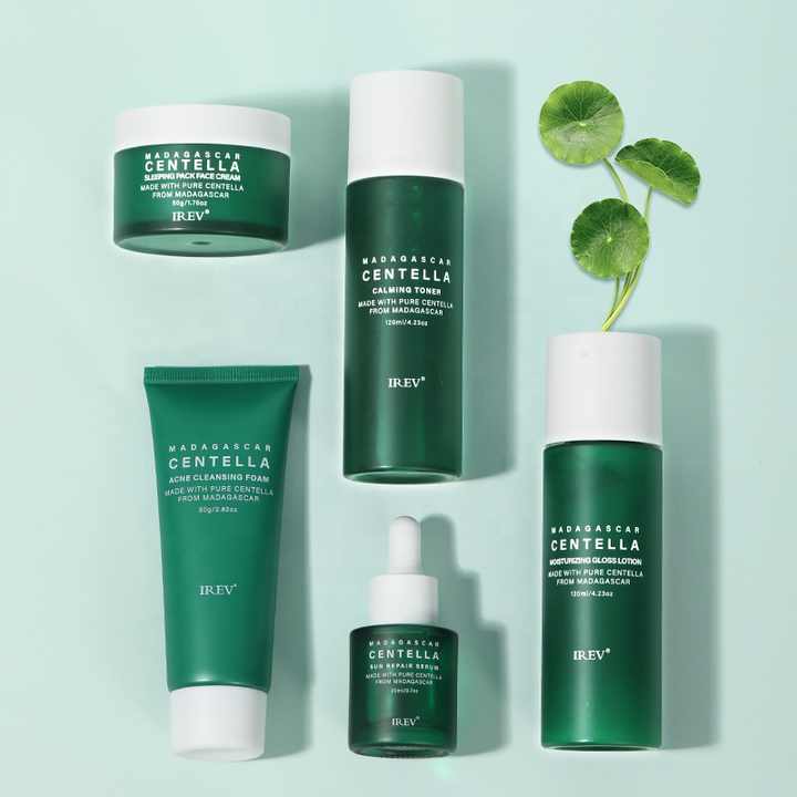 Zenvia Beauty Centella Skin Repair Kit with skincare bottles and products for soothing and repairing skin