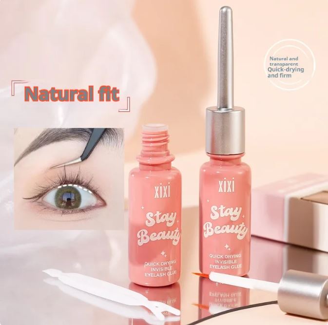 Zenvia Beauty long-lasting eyelash glue in a clear tube, designed for secure eyelash application and natural look.
