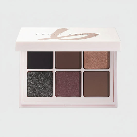 Fenty Beauty eyeshadow palette with six shades on a white background