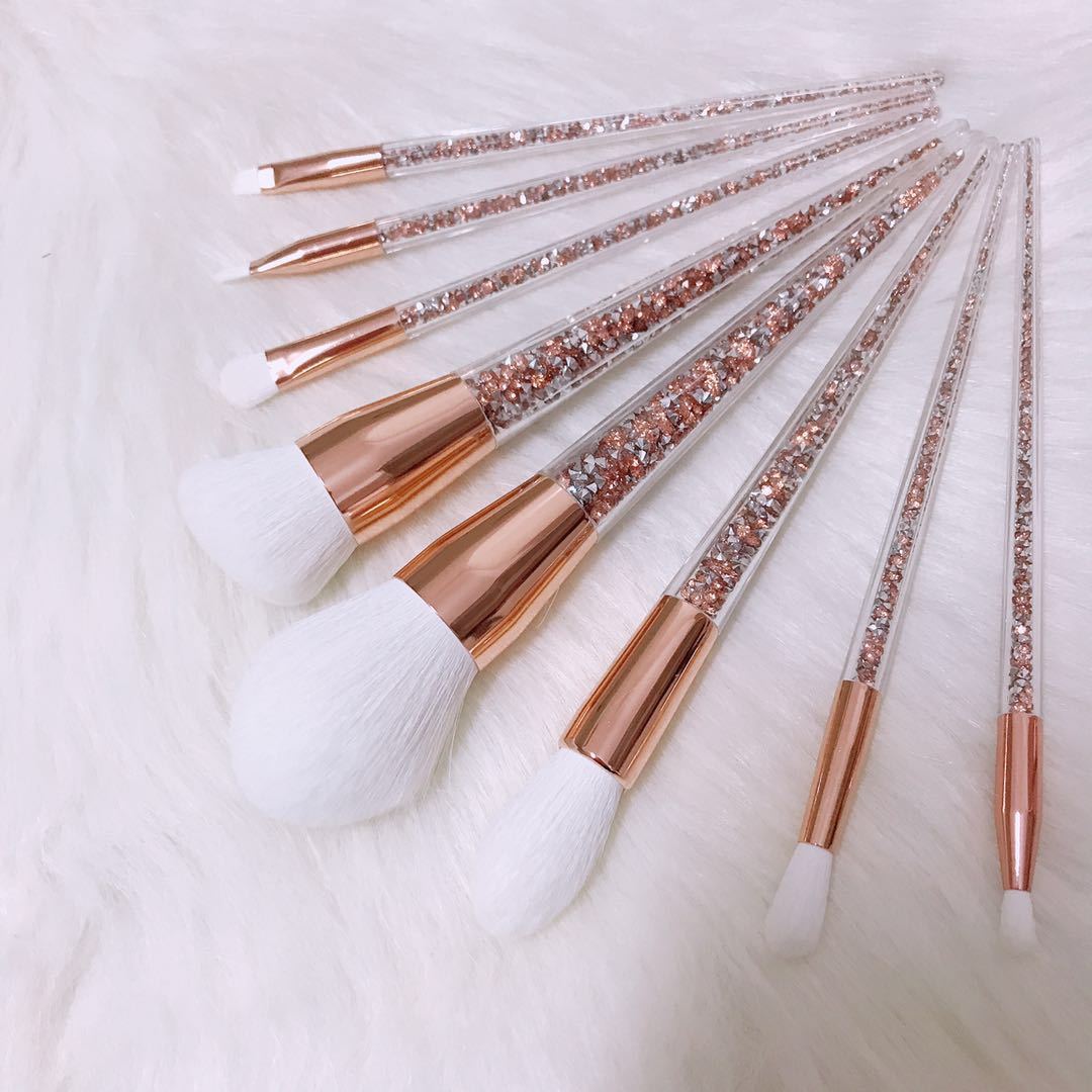 Zenvia Beauty 8-piece makeup brush set with various brushes for foundation, eyeshadow, and blending on a white background.