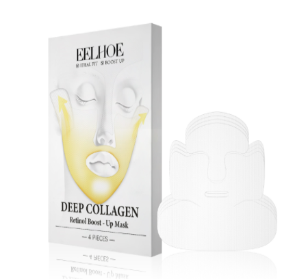Zenvia Beauty collagen lifting face mask with hydrating and firming effects, shown applied on a woman’s face.