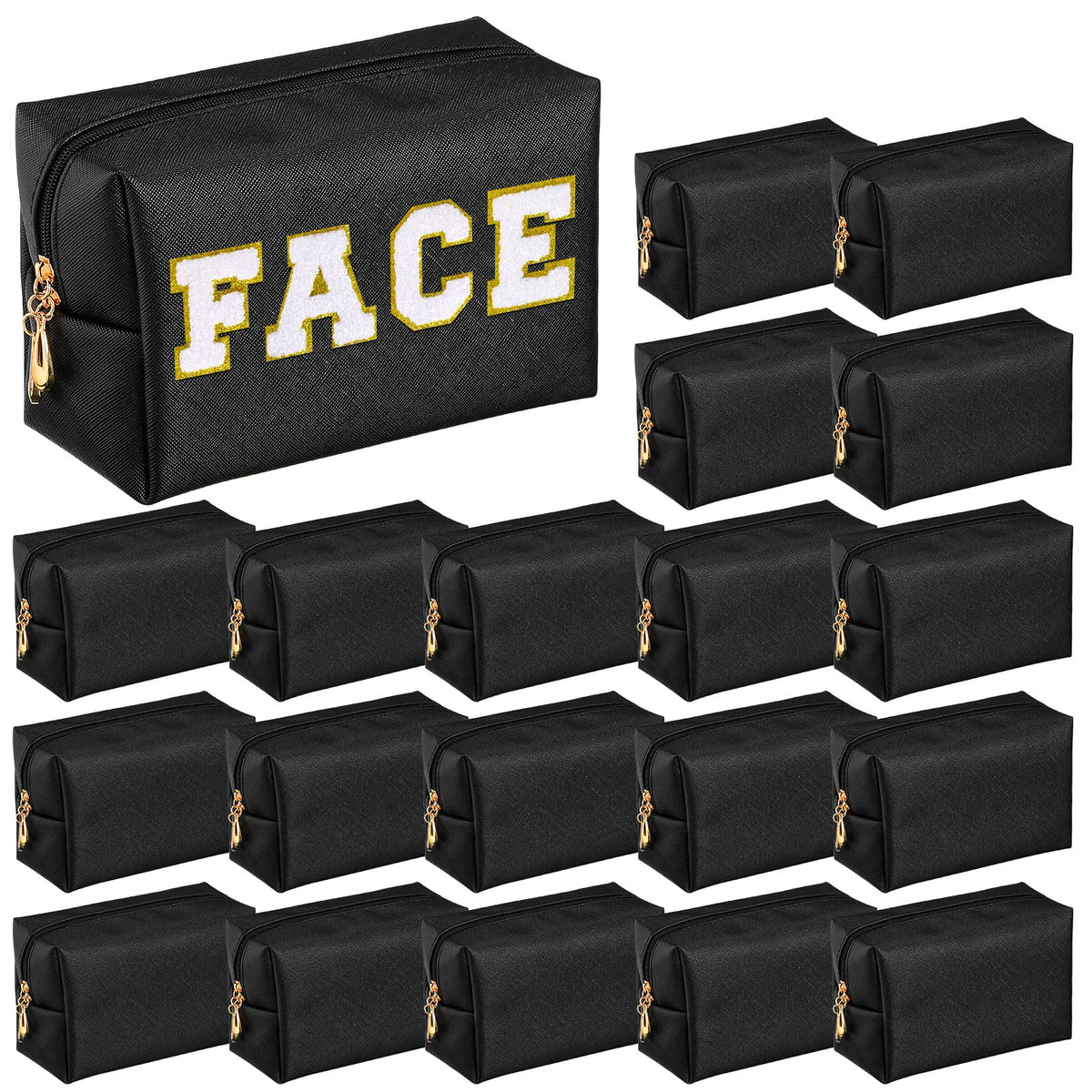 Cunno 20 Pcs Preppy Makeup Bag PU Leather Cosmetic Bag Makeup Pouch Cosmetic Pouch with Zipper Waterproof Make Up Toiletry Bag Beauty Organizer for Women Travel Gift(Black)