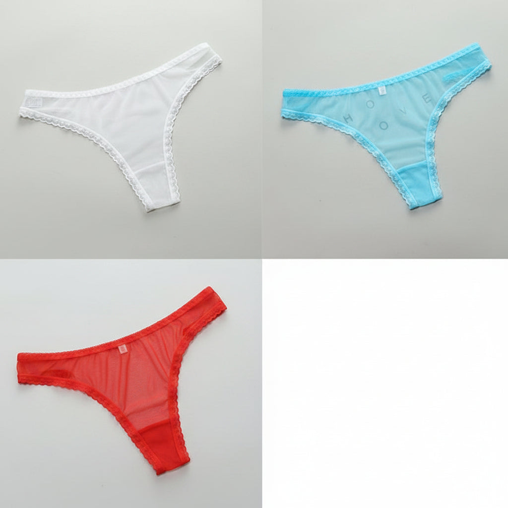 Transparent T-line panties by Zenvia Beauty, showcasing sheer fabric and sleek T-style design on a neutral background.