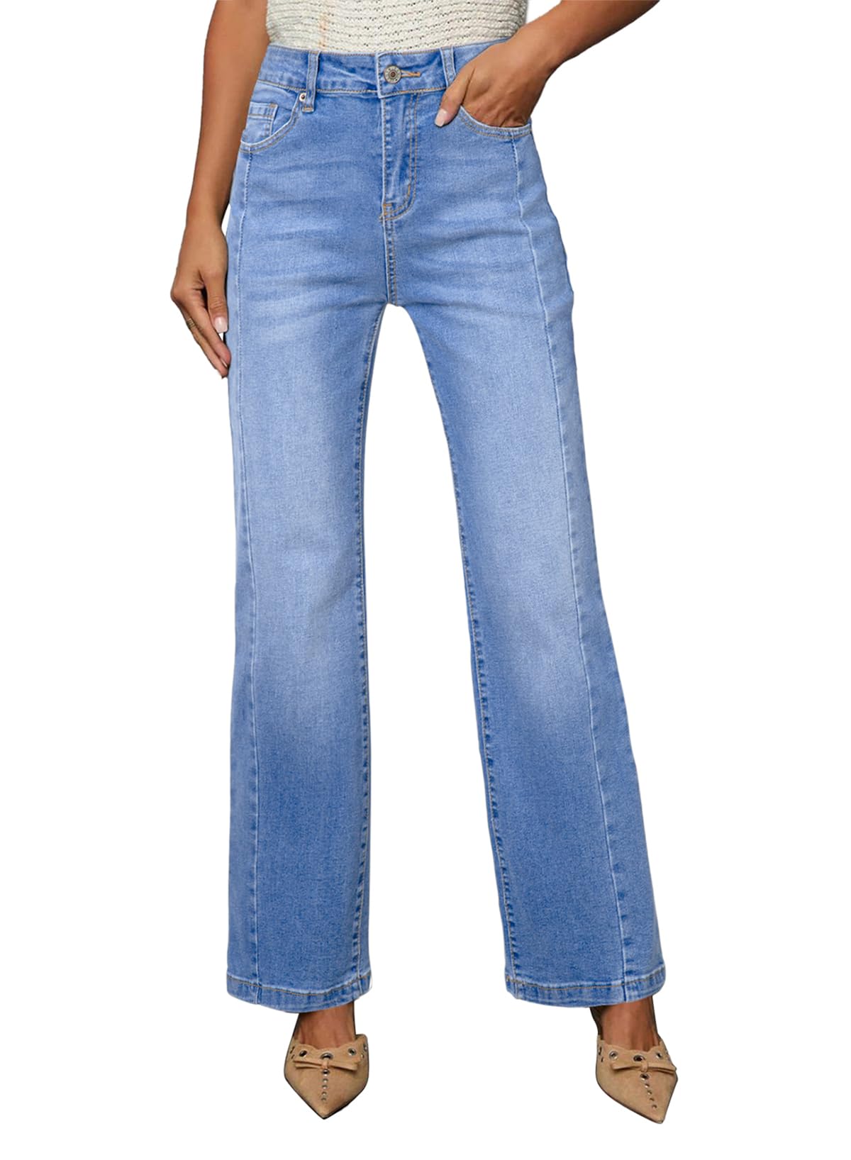 Sidefeel Womens Jeans Stretchy Bootcut Jeans High Waisted Straight Leg Jeans Light Blue Size 6 — product view 1