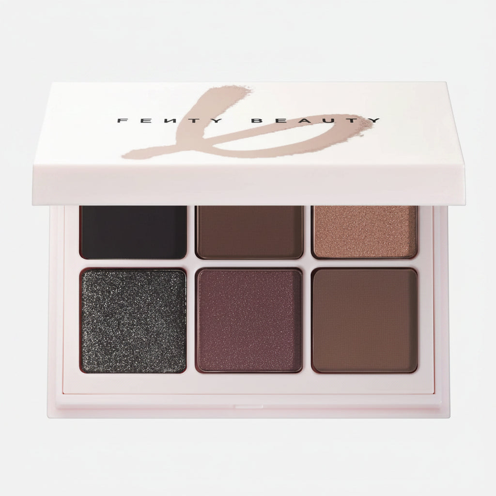 Fenty Snap Shadows palette by Zenvia Beauty featuring a variety of colorful eyeshadow shades in a sleek compact.