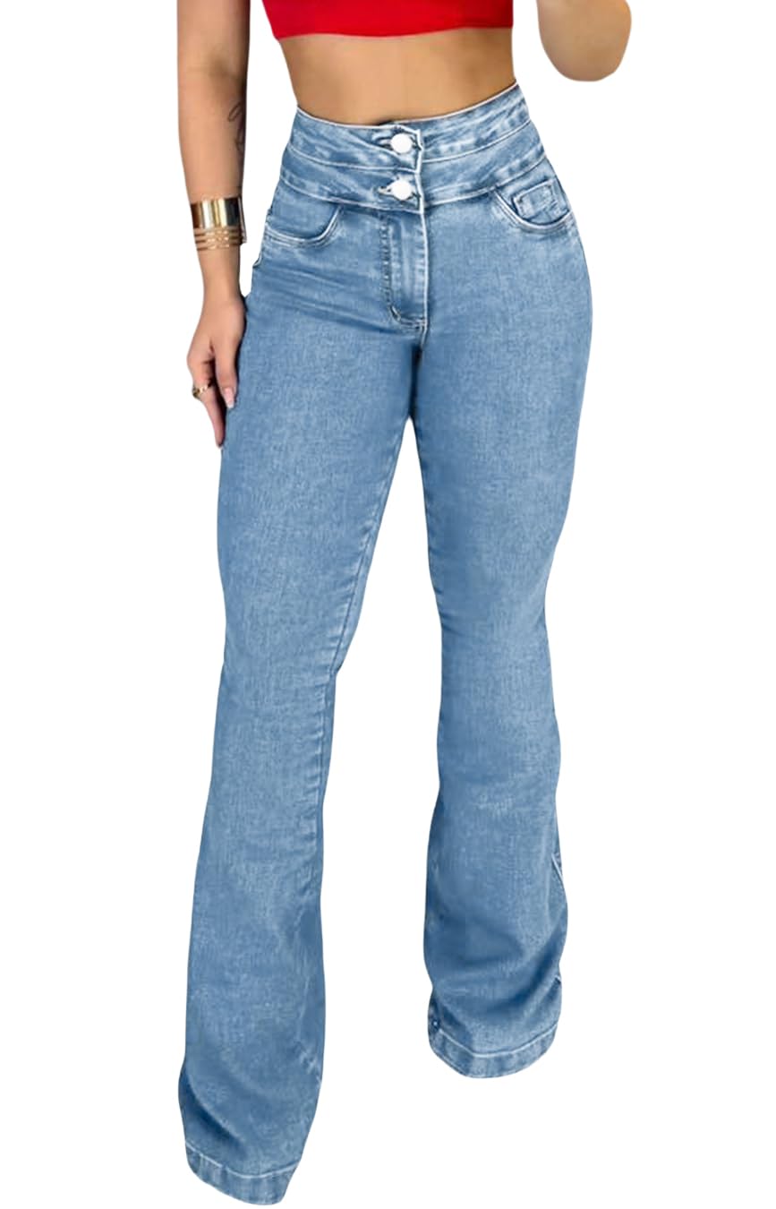 CutieLove Womens Bell Bottom Jeans High Waisted Stretchy Flared Denim Pants — product view 2