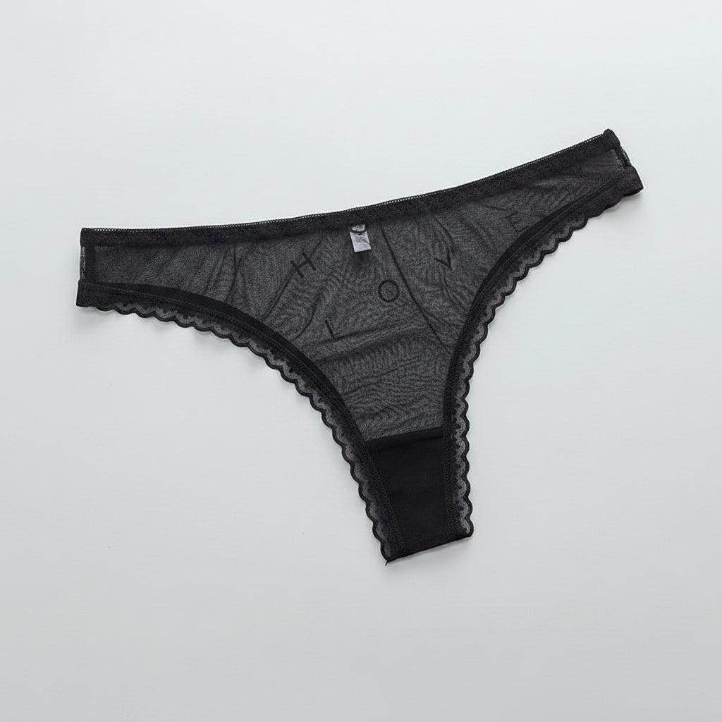 Transparent T-line panties by Zenvia Beauty featuring sheer fabric and minimalistic design.