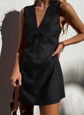 Women's Linen V-Neck Mini Dress