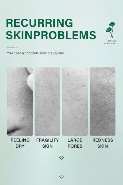 Advertisement for skincare products with text and images of skin conditions.
