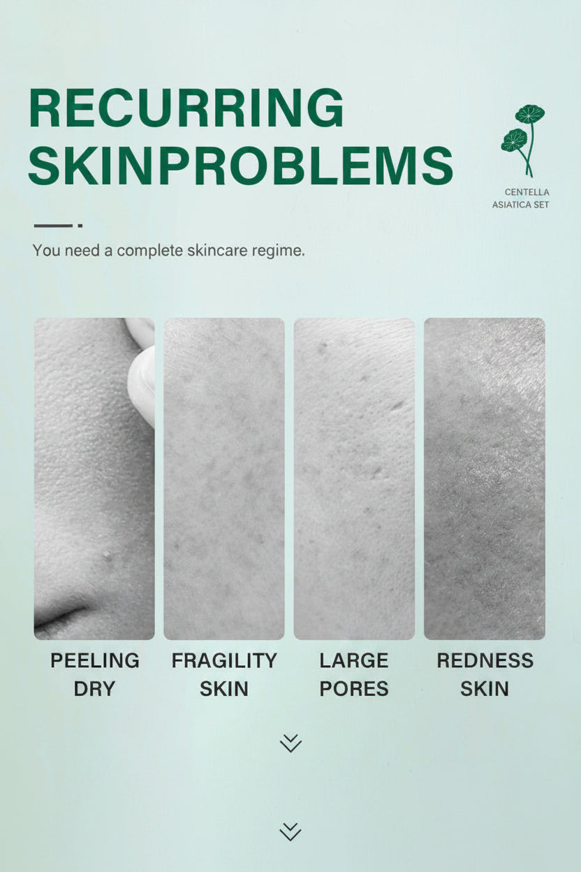 Centella Skin Repair Kit by Zenvia Beauty featuring soothing creams, serums, and skincare products in a white box.