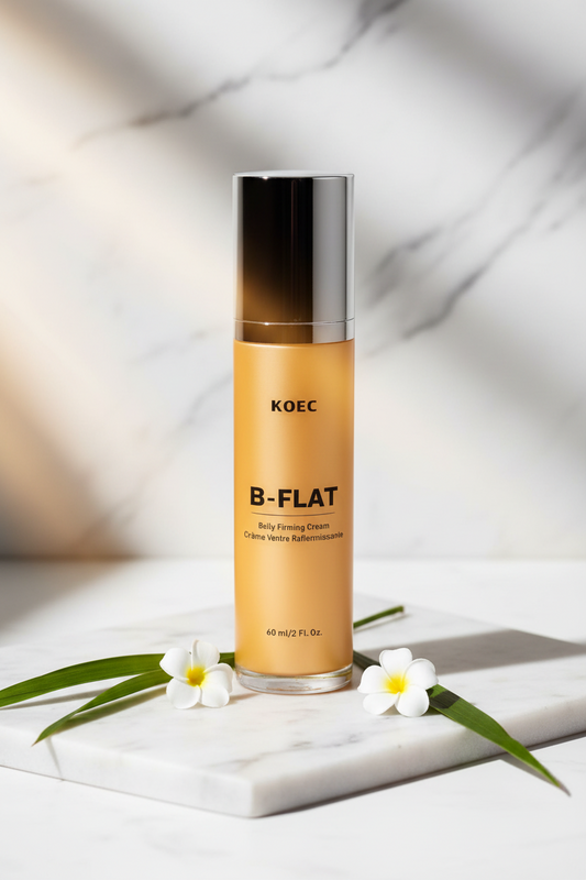 KOEC B-FLAT belly firming cream bottle on a white background
