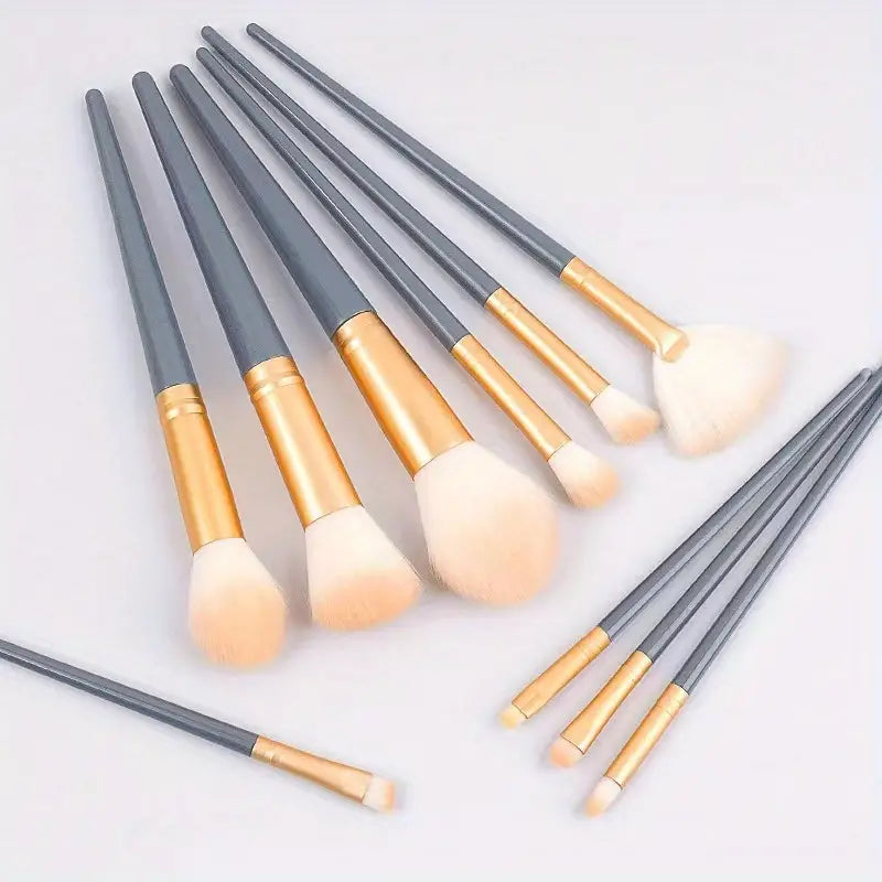 Zenvia Beauty 10-piece makeup brush set with various brushes for foundation, eye makeup, and blending on a white background