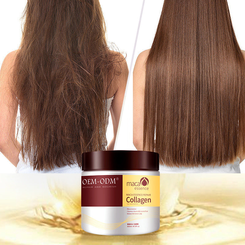 Zenvia Beauty collagen hair repair mask in a jar, showing creamy texture and smooth application on hair for damaged hair repair.