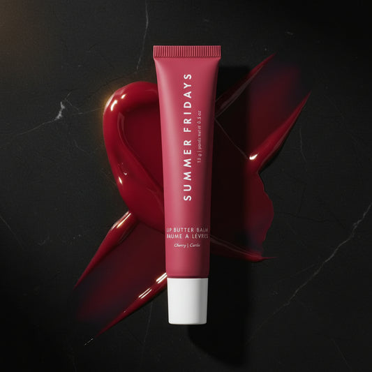 Pink lip balm tube with 'Summer Fridays' branding on a white background