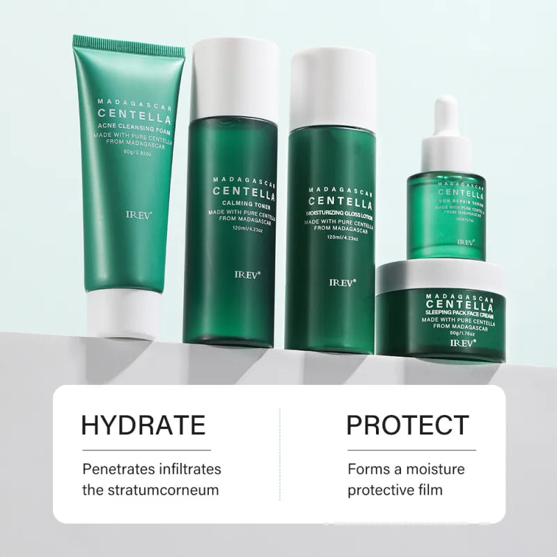 Zenvia Beauty Centella Skin Repair Kit with skincare products and applicator tools for soothing and healing skin care routines.