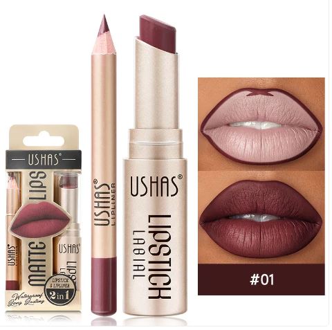 Zenvia Beauty waterproof nude matte lipstick tube with the lipstick partially applied, showcasing its smooth, matte finish.