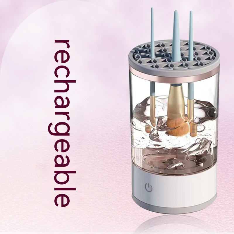 Electric makeup brush cleaner by Zenvia Beauty with rotating brushes and cleaning basin, designed to refresh makeup brushes easily.