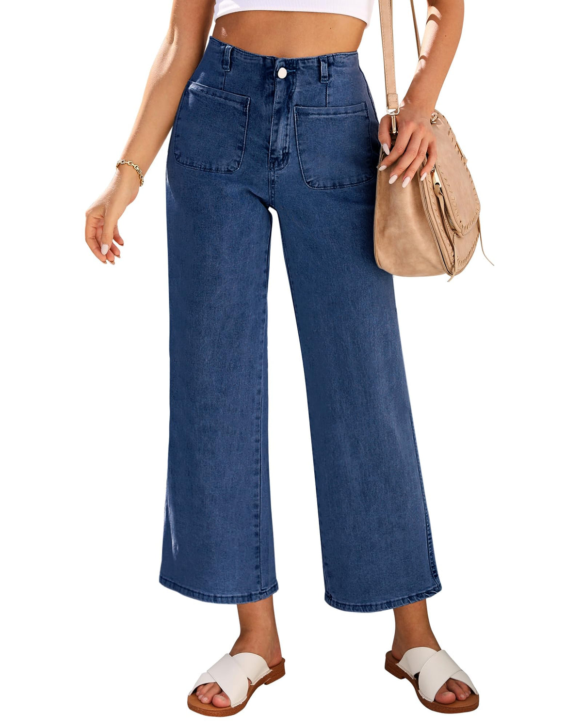 LookbookStore Women Wide Leg Jeans Womens Ankle Pants High Waisted Cropped Jeans for Women Size 14 Jeans — product view 2