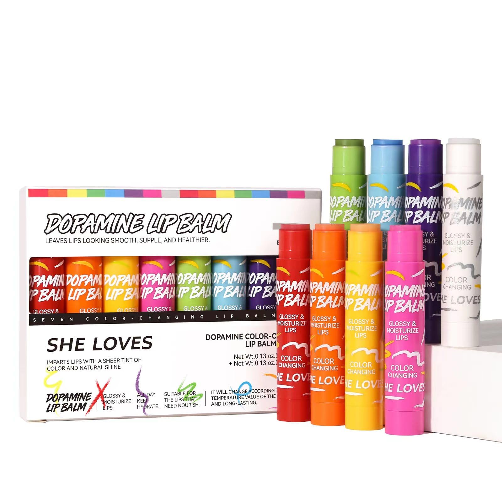 8PCS Tinted Lip Balm with Vaseline 8 Colored Lip Balm Set Natural Plumping Lip Balm Pack Girls’ PH Lip Balm Bulk Small Gifts Lipstick Sets For Women Hydrating Lip Tint Balm Soft Chap Sticks Pack