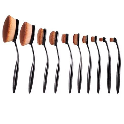 10-piece oval brush set by Zenvia Beauty with soft bristles and ergonomic handles for makeup application and blending.