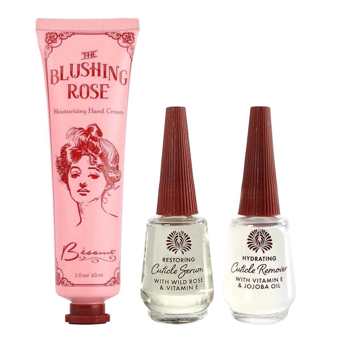 BESAME Nail Care Kit with Rose Hand Cream Hydrating Cuticle Remover