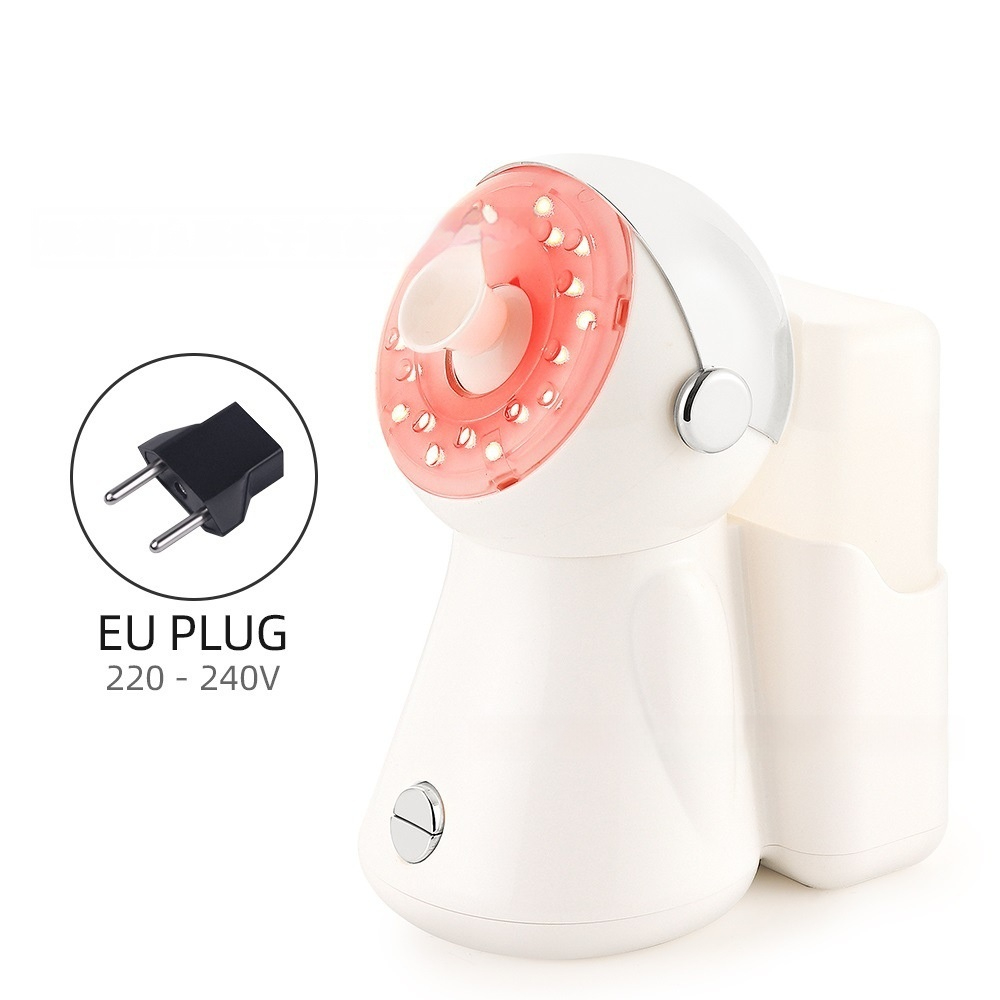 Zenvia Beauty Nano Facial Steamer device emitting gentle steam, compact for facial skincare and deep pore cleansing.