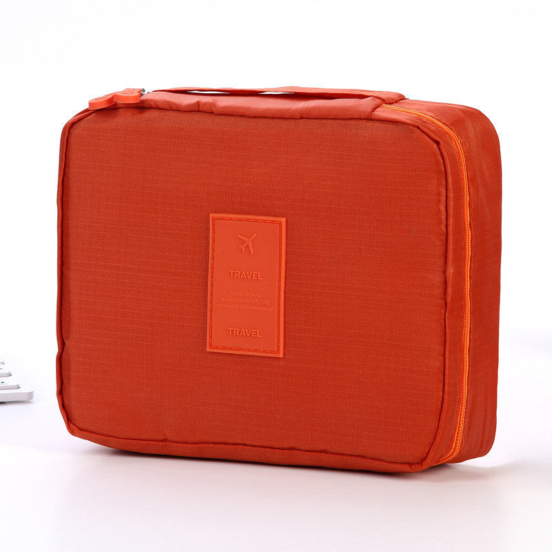 Zenvia Beauty portable cosmetic travel bag with multiple compartments for organizing beauty products and toiletries.