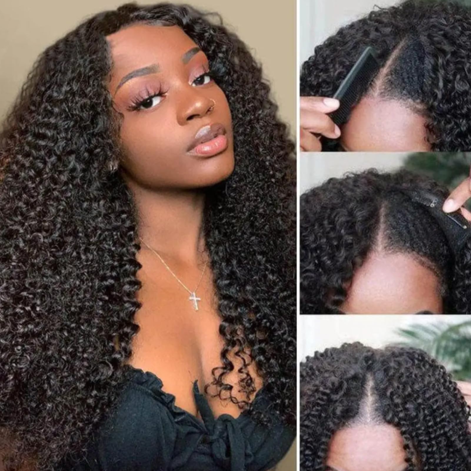 22-inch curly V-part human hair wig by Zenvia Beauty featuring voluminous curls and natural-looking parting style.