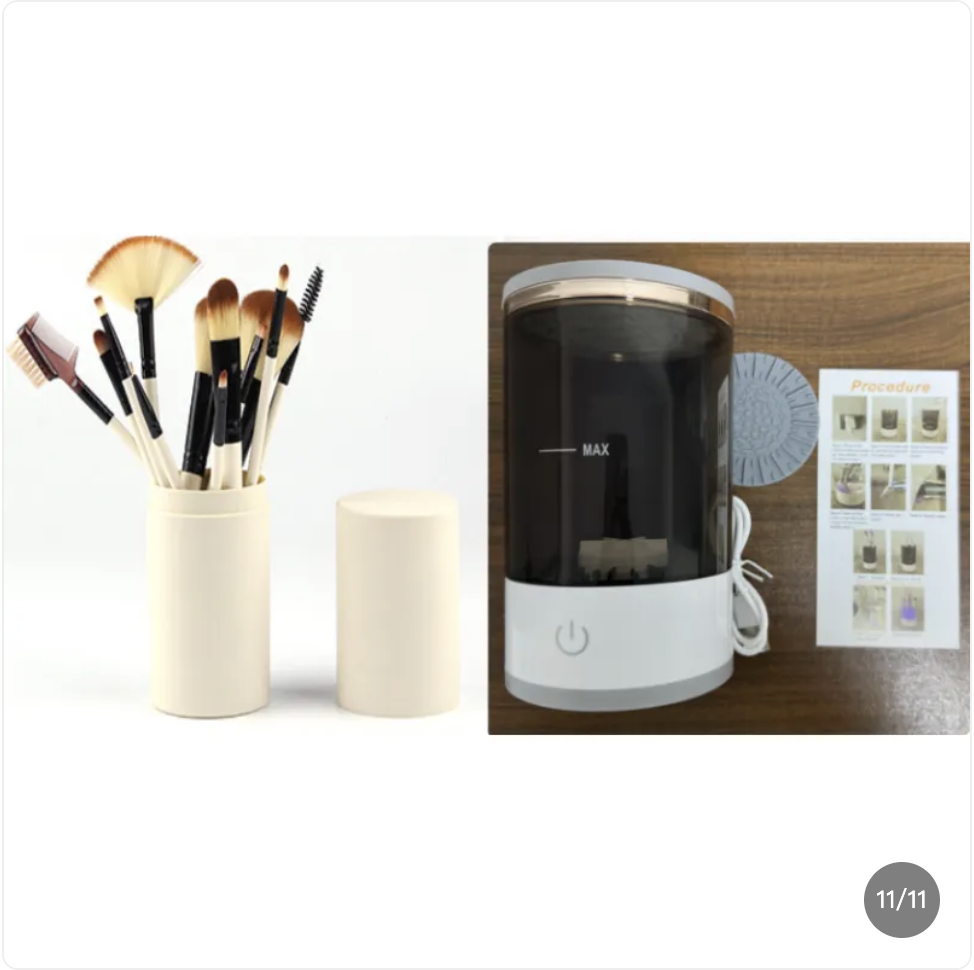 Electric makeup brush cleaner by Zenvia Beauty with a sleek device for quick and easy brush cleaning process