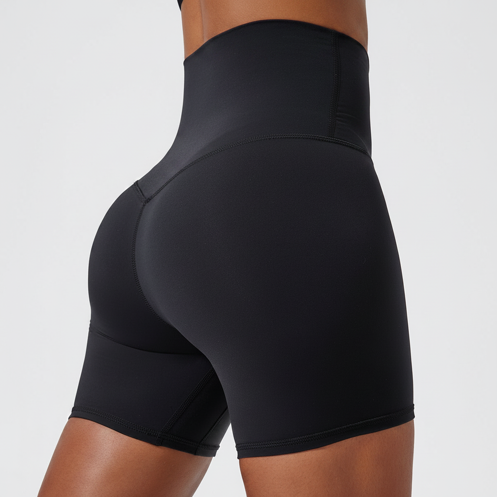 Zenvia Beauty high waist sculpting shorts shown on a model, designed to shape and contour the waist and thighs.