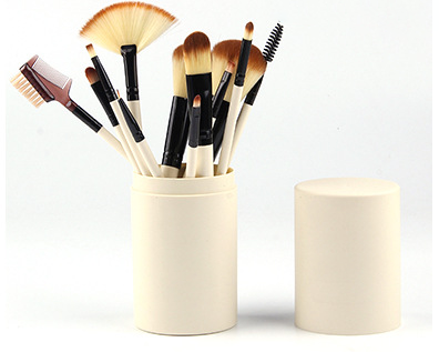 Zenvia Beauty 12-piece makeup brush set with variety of brushes for face and eyes, arranged on a neutral background.