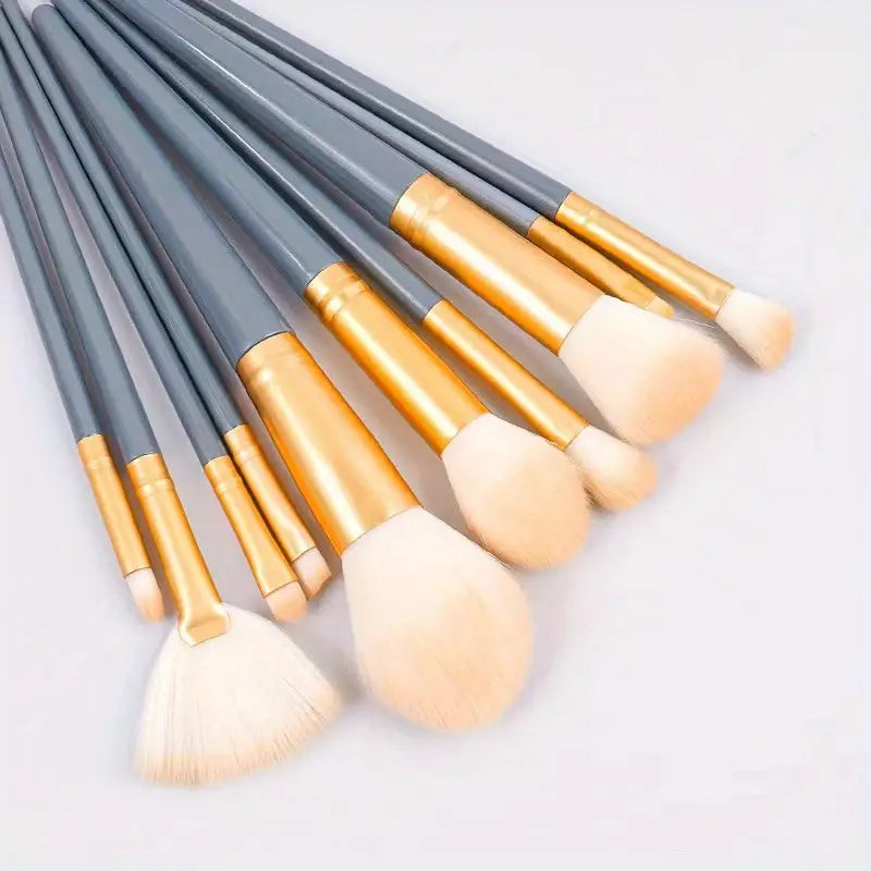 Zenvia Beauty 10-piece makeup brush set with various brushes for foundation, eyeshadow, and blending on a clean background.